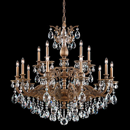 Milano 38"H x 38.5"W 15-Light Crystal Chandelier in Etruscan Gold