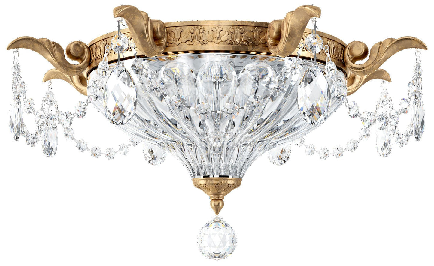 Milano 8"H x 16.5"W 2-Light Crystal Flush Mount in French Gold