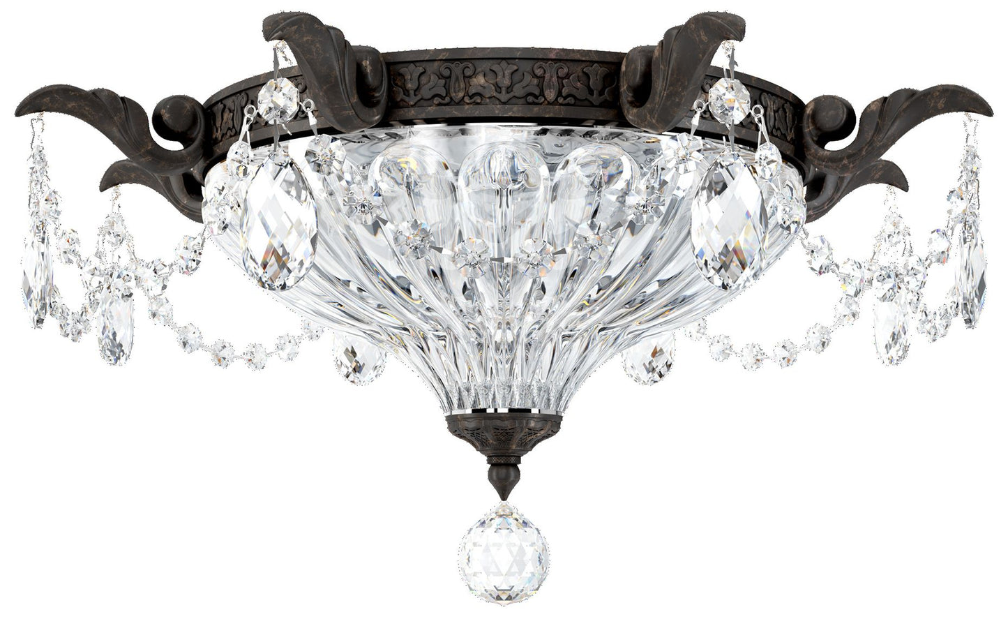 Milano 8"H x 16.5"W 2-Light Crystal Flush Mount in Heirloom Bronz