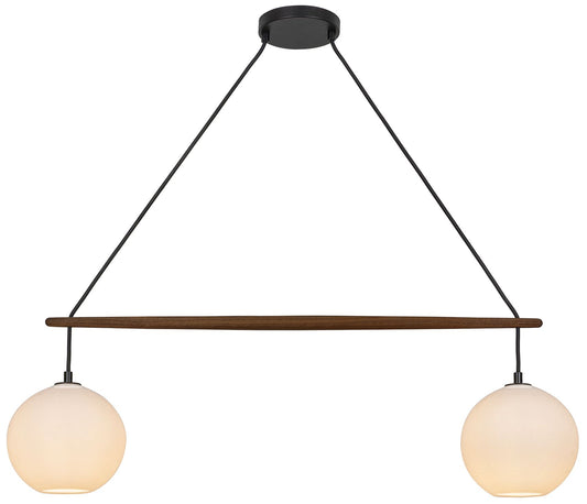 Miro 9" Wide White Bubble Glass Walnut Crossbar Chandelier Black Accen