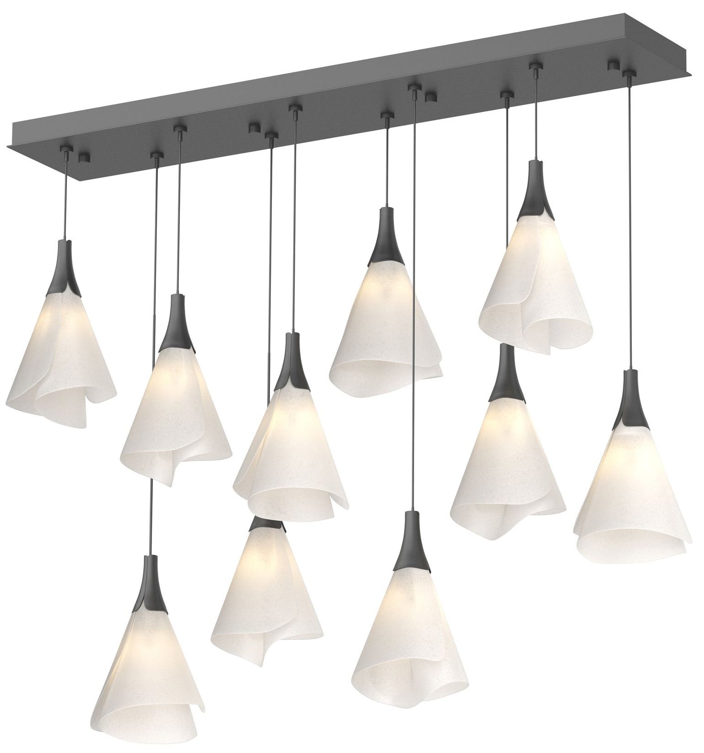 Mobius 10-Light Rectangular Pendant - Black - Frost Shade - Standard Height