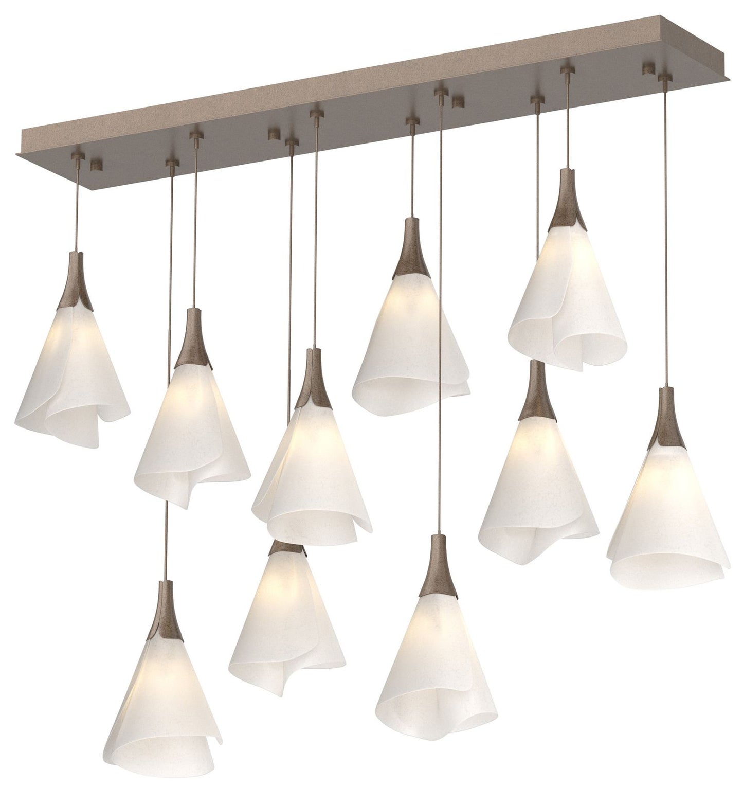 Mobius 10-Light Rectangular Pendant - Bronze - Spun Frost Shade