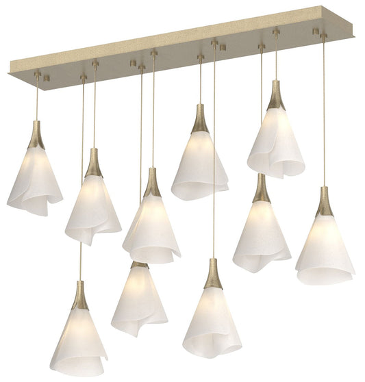 Mobius 10-Light Rectangular Pendant - Gold - Spun Frost Shade