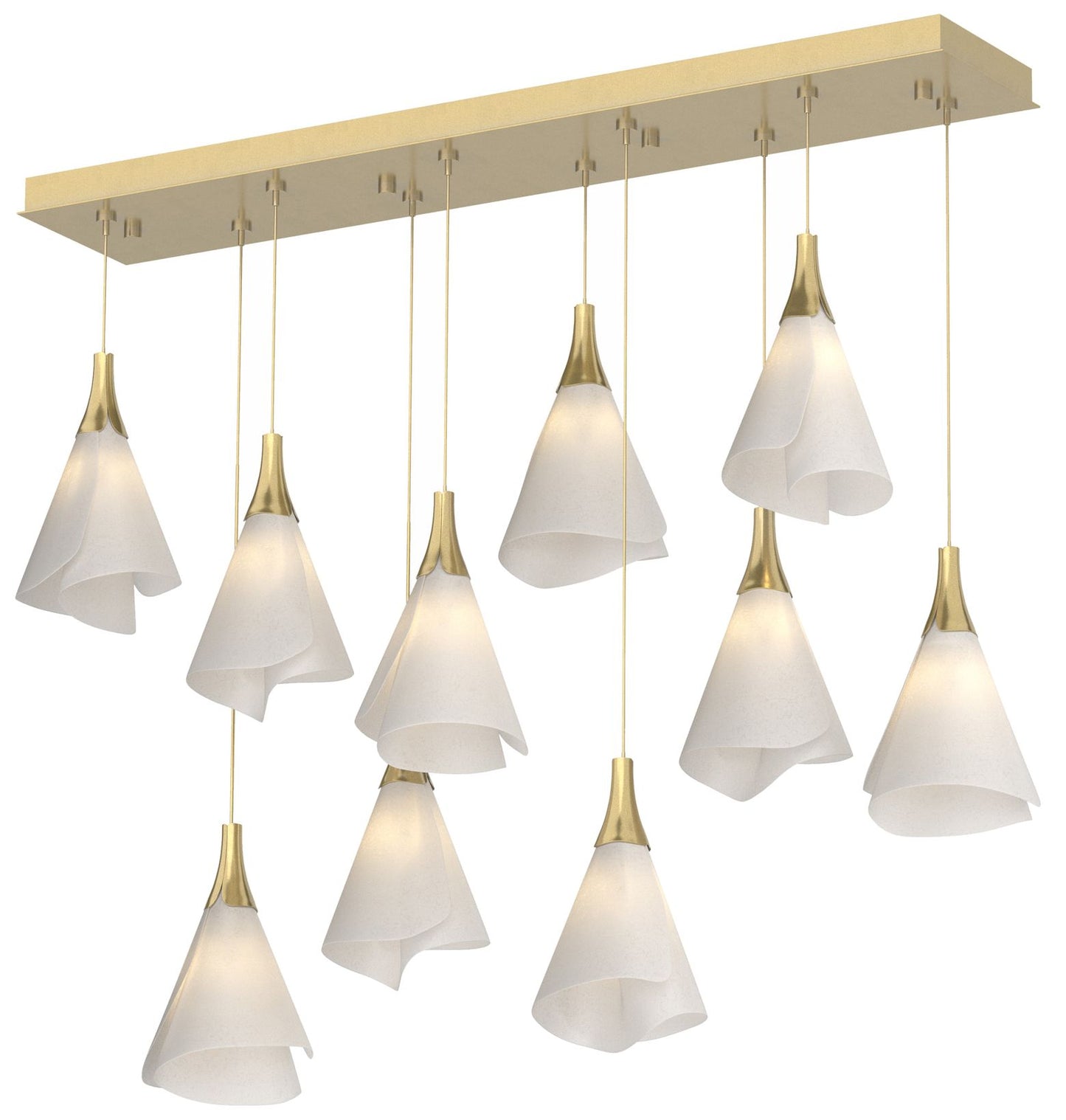 Mobius 10-Light Rectangular Pendant - Modern Brass - Spun Frost Shade