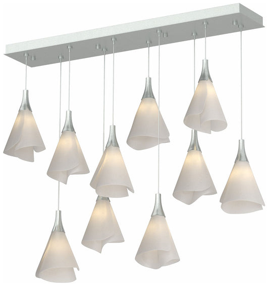 Mobius 10-Light Rectangular Pendant - Platinum - Spun Frost Shade