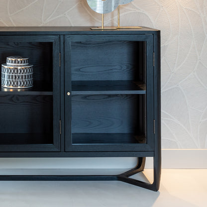 Modern Black Ash Wood Veneer Side Cabinet