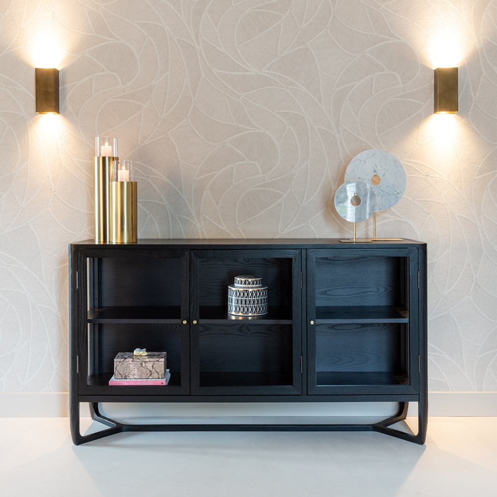 Modern Black Ash Wood Veneer Side Cabinet