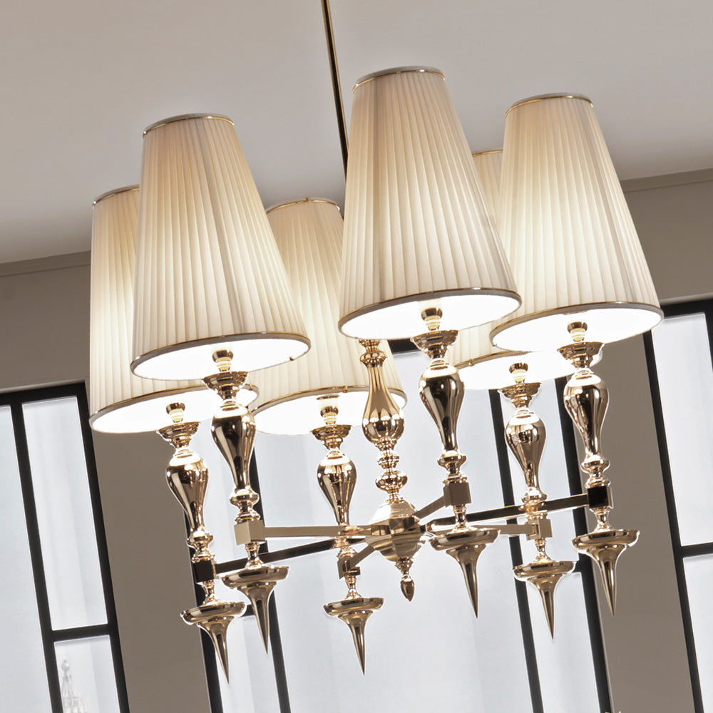 Modern Brass Italian Designer 6 Arm Chandelier