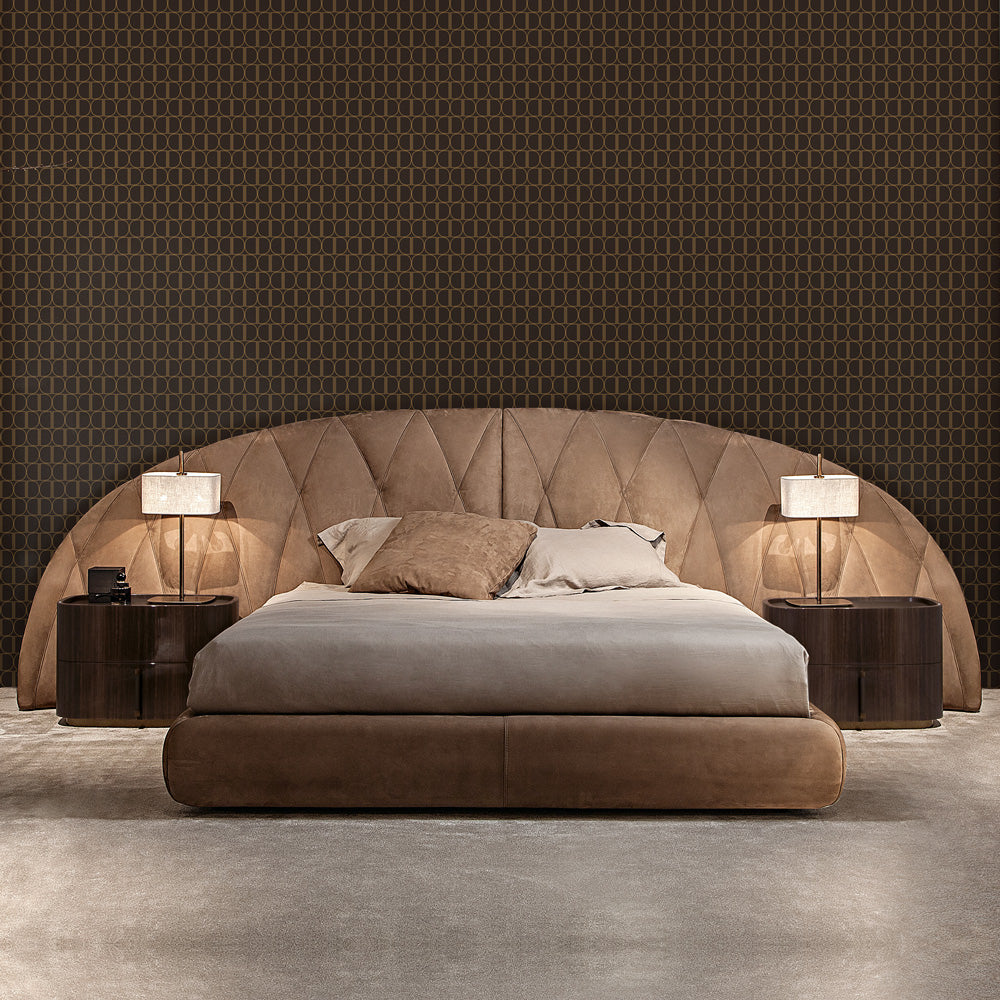 Modern Designer Italian Bed With Curved Wide Headboard