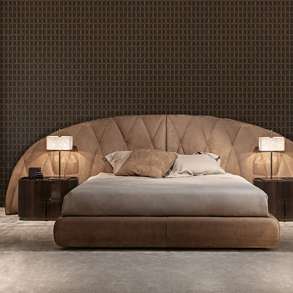 Modern Designer Italian Bed With Curved Wide Headboard