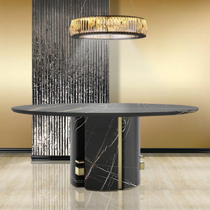 Modern Designer Round Black Marble Dining Table