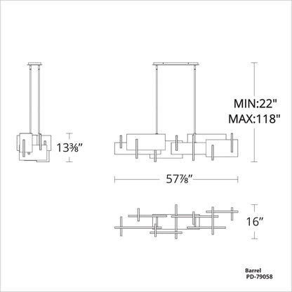 Modern Forms Amari 58" Wide Black Aluminum LED Linear Pendant
