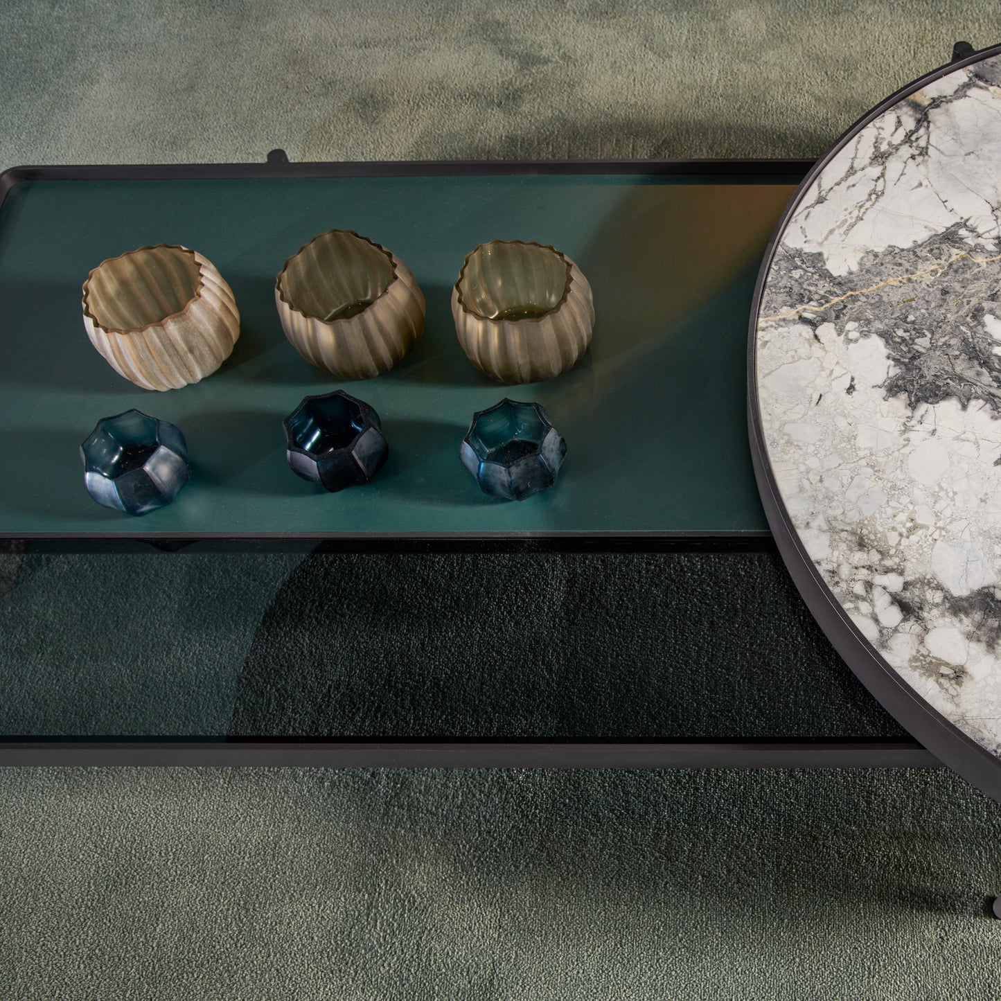 Modern Glass And Marble Modular Coffee Table