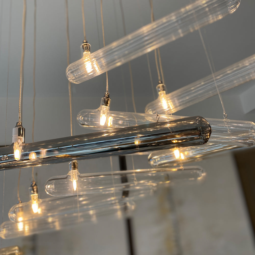 Modern Glass Lozenge Spiral Chandelier