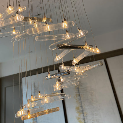 Modern Glass Lozenge Spiral Chandelier