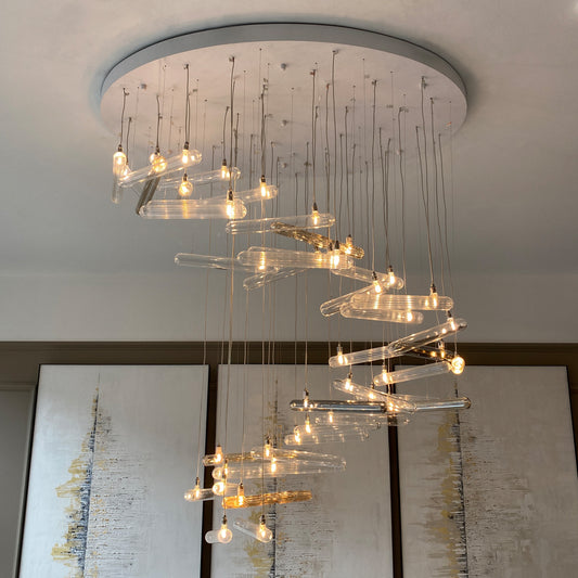 Modern Glass Lozenge Spiral Chandelier