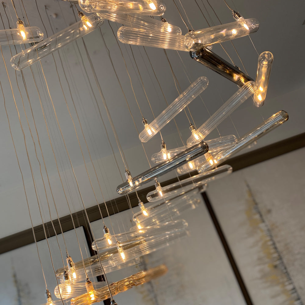 Modern Glass Lozenge Spiral Chandelier