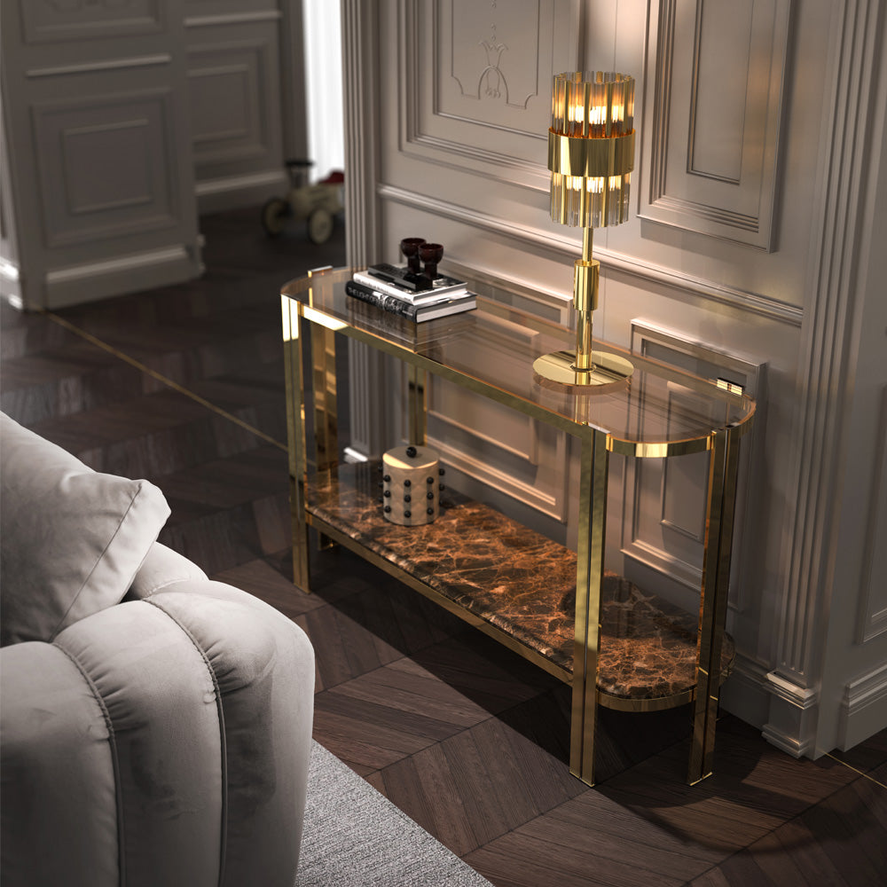 Oval Glass And Marble Console