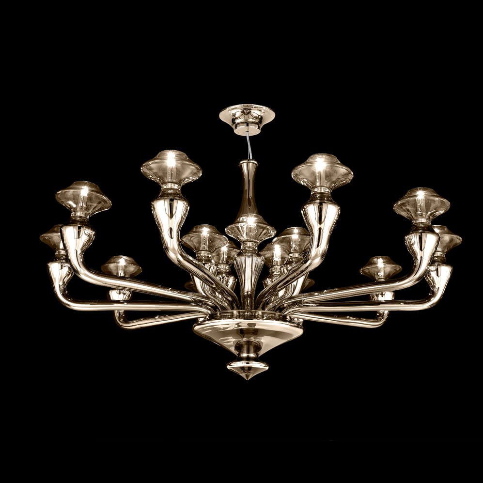 Modern Gold Plated Mirrored Murano Glass Chandelier