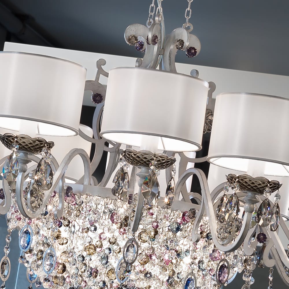 Modern Italian 12 Arm Antique Silver Chandelier