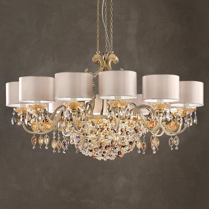 Modern Italian 12 Arm Brushed Gold Chandelier