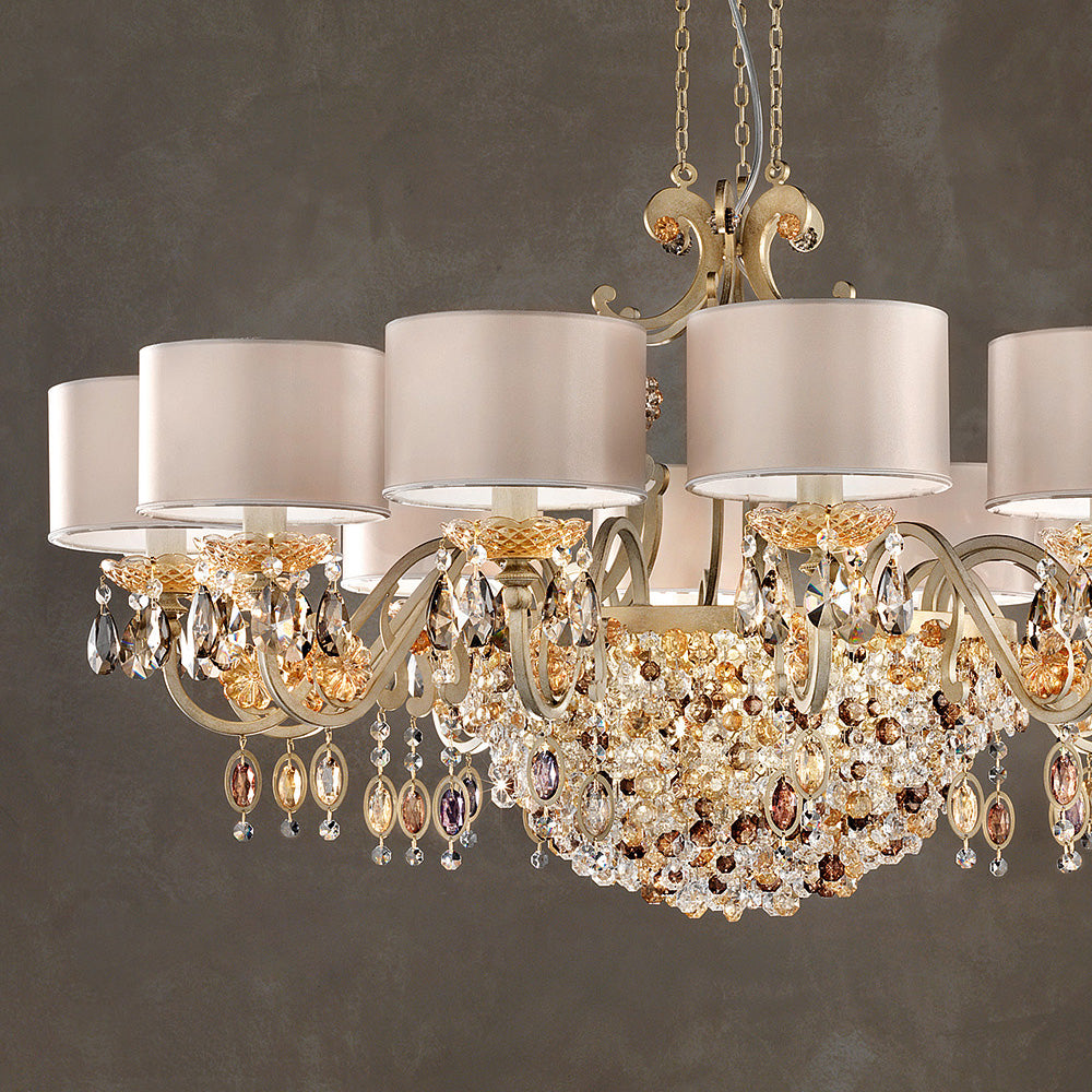 Modern Italian 12 Arm Brushed Gold Chandelier