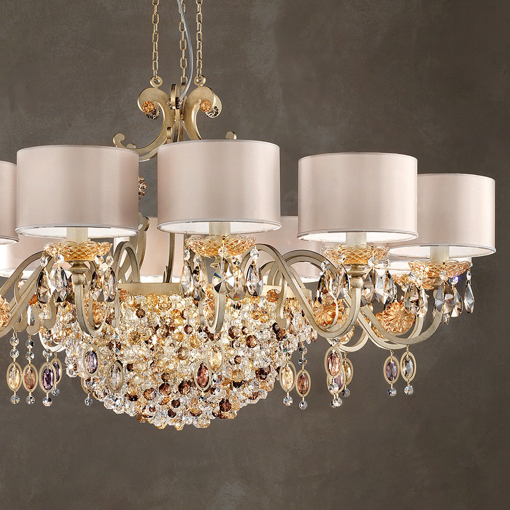 Modern Italian 12 Arm Brushed Gold Chandelier