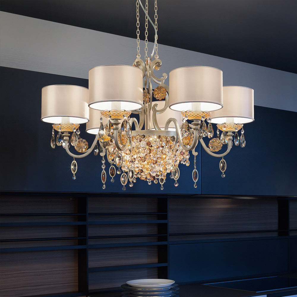 Modern Italian 12 Arm Brushed Gold Chandelier