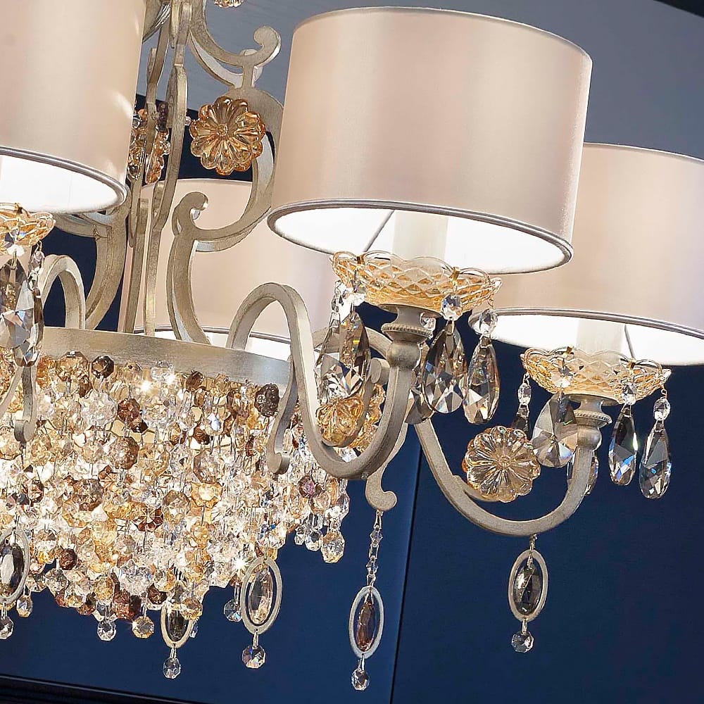 Modern Italian 6 Arm Brushed Gold Chandelier