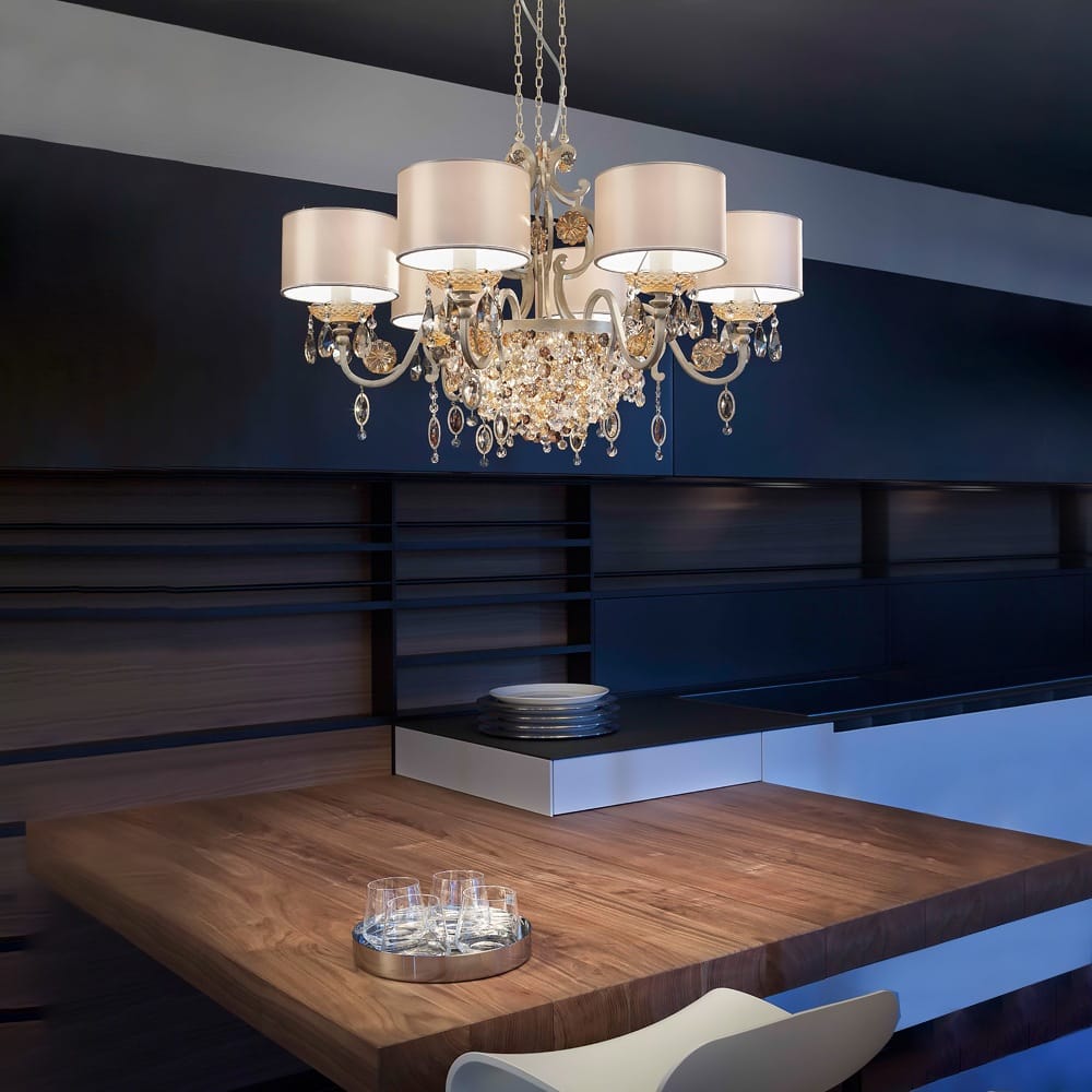 Modern Italian 6 Arm Brushed Gold Chandelier