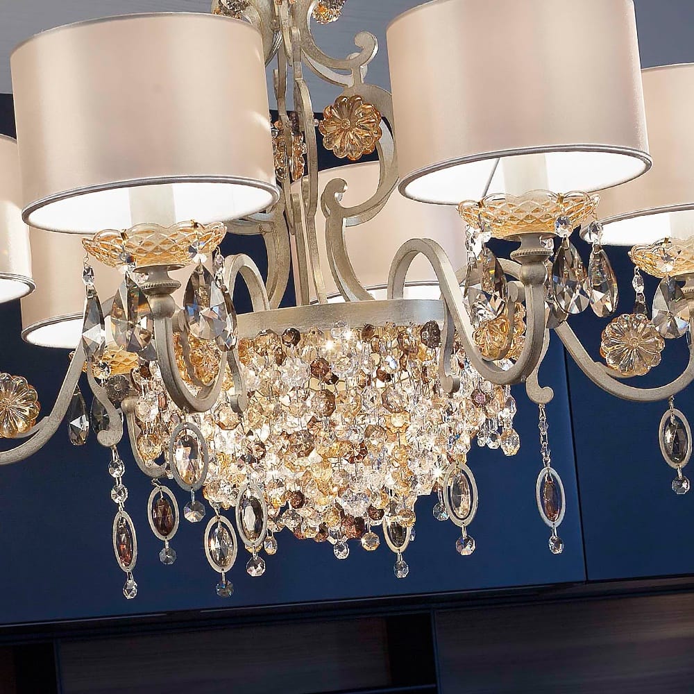 Modern Italian 6 Arm Brushed Gold Chandelier