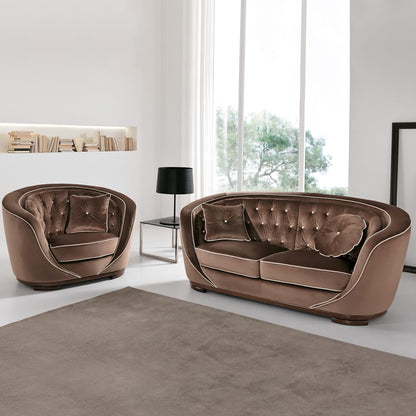 Modern Italian Brown Velvet Two Seater Sofa