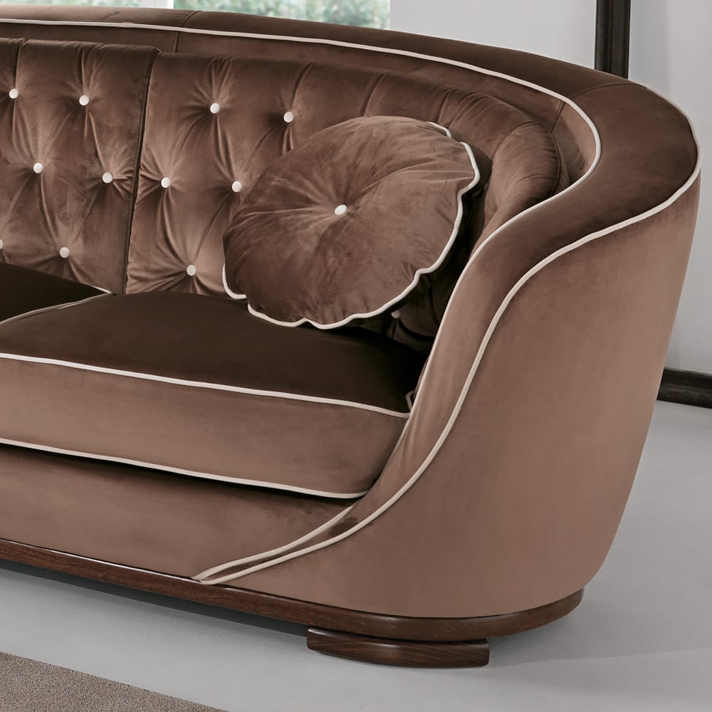 Modern Italian Brown Velvet Two Seater Sofa