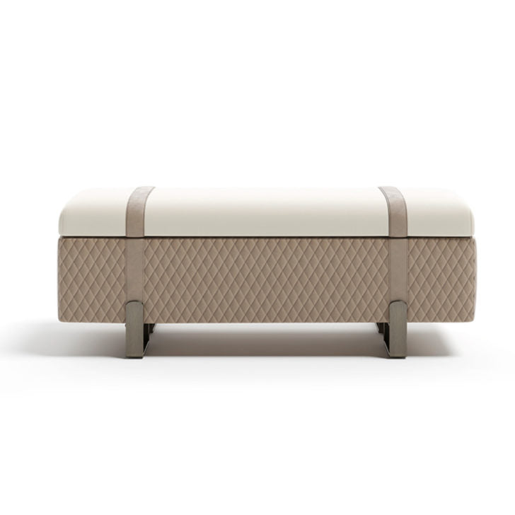 Modern Italian Designer Quilted Leather Ottoman Bench