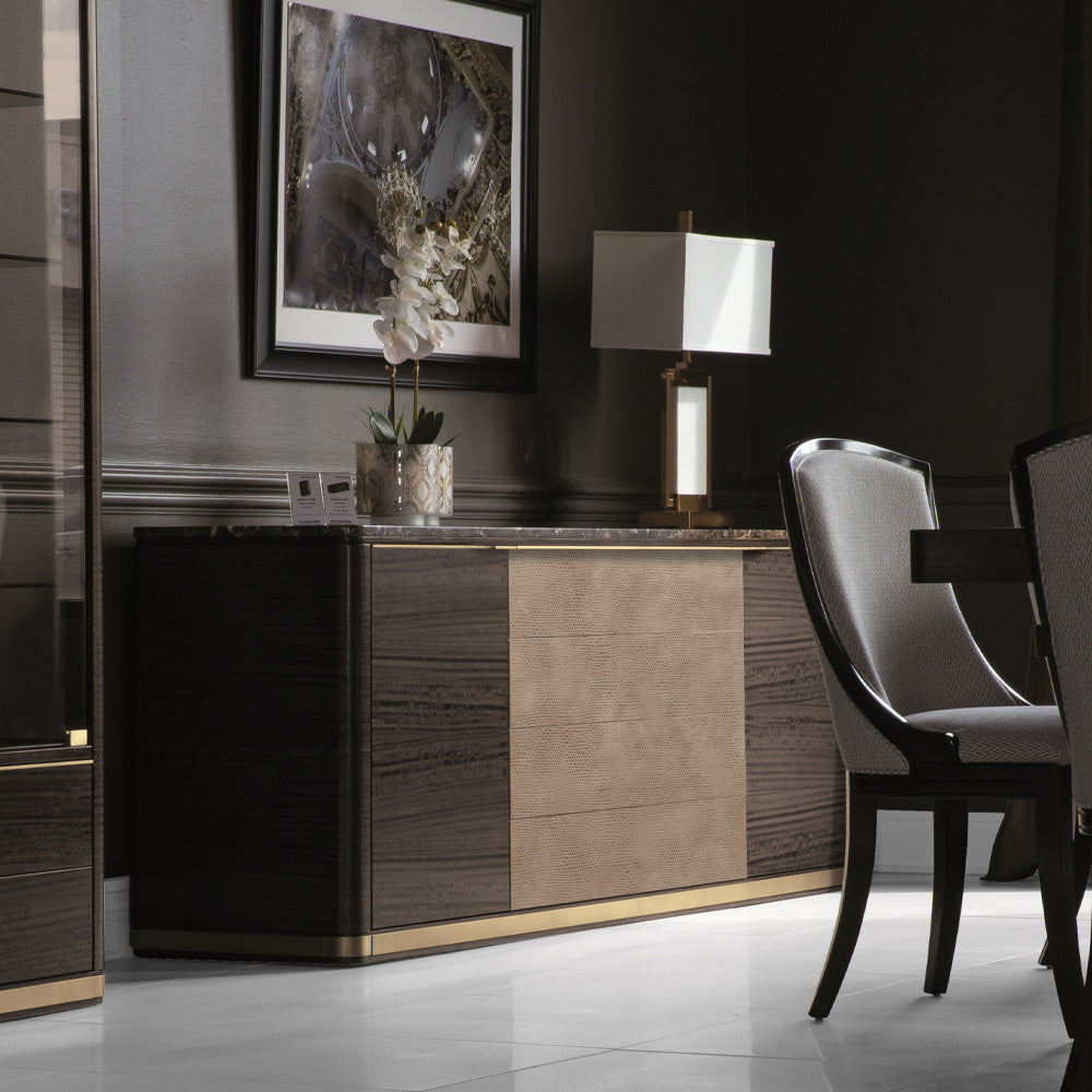 Modern Leather Front Sideboard With Marble Top