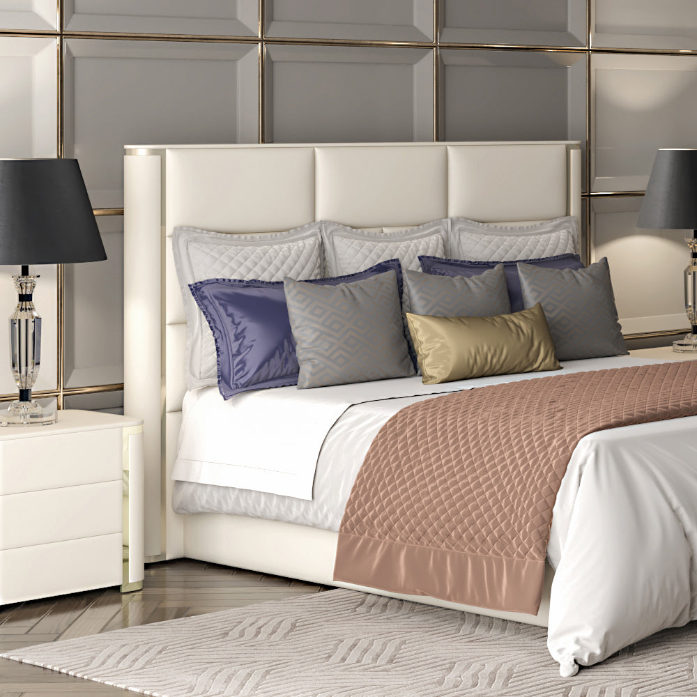 Modern Leather Upholstered Bed With Chrome Detail