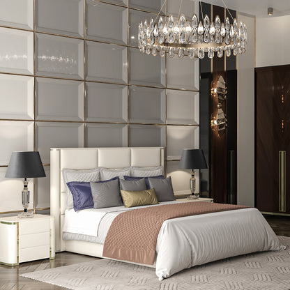 Modern Leather Upholstered Bed With Chrome Detail