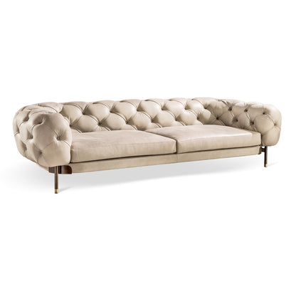 Modern Low Button Upholstered Leather Sofa