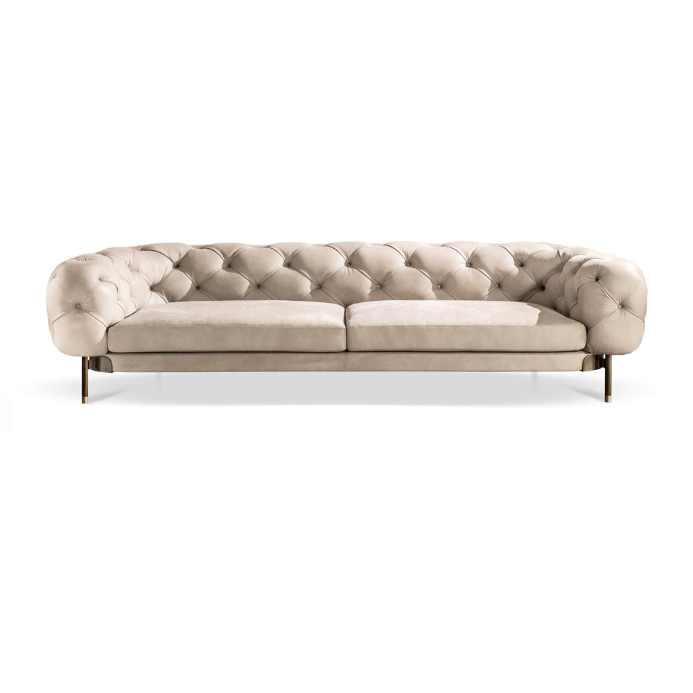 Modern Low Button Upholstered Leather Sofa