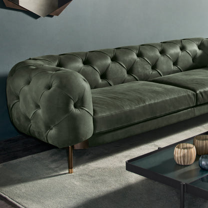 Modern Low Button Upholstered Suede Sofa