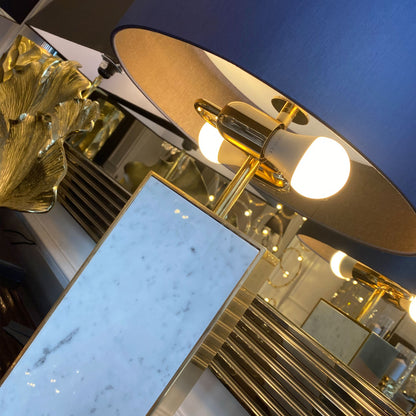 Modern Marble Designer Gold Table Lamp With Blue Shade