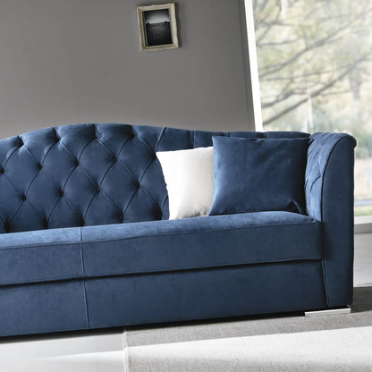 Modern Marine Blue Faux Leather Upholstered Sofa