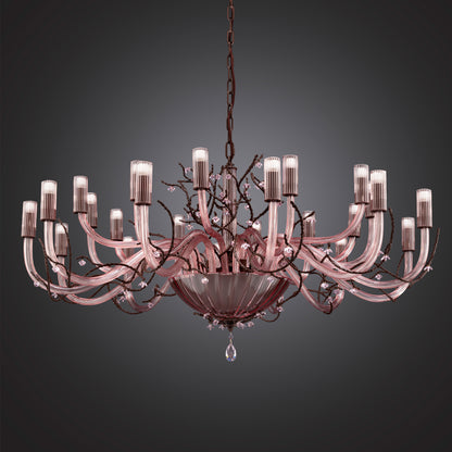 Modern Pink Glass Chandelier With Swarovski Crystal Flowers