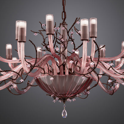 Modern Pink Glass Chandelier With Swarovski Crystal Flowers