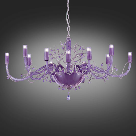 Modern Purple Glass Chandelier With Swarovski Crystal Flowers