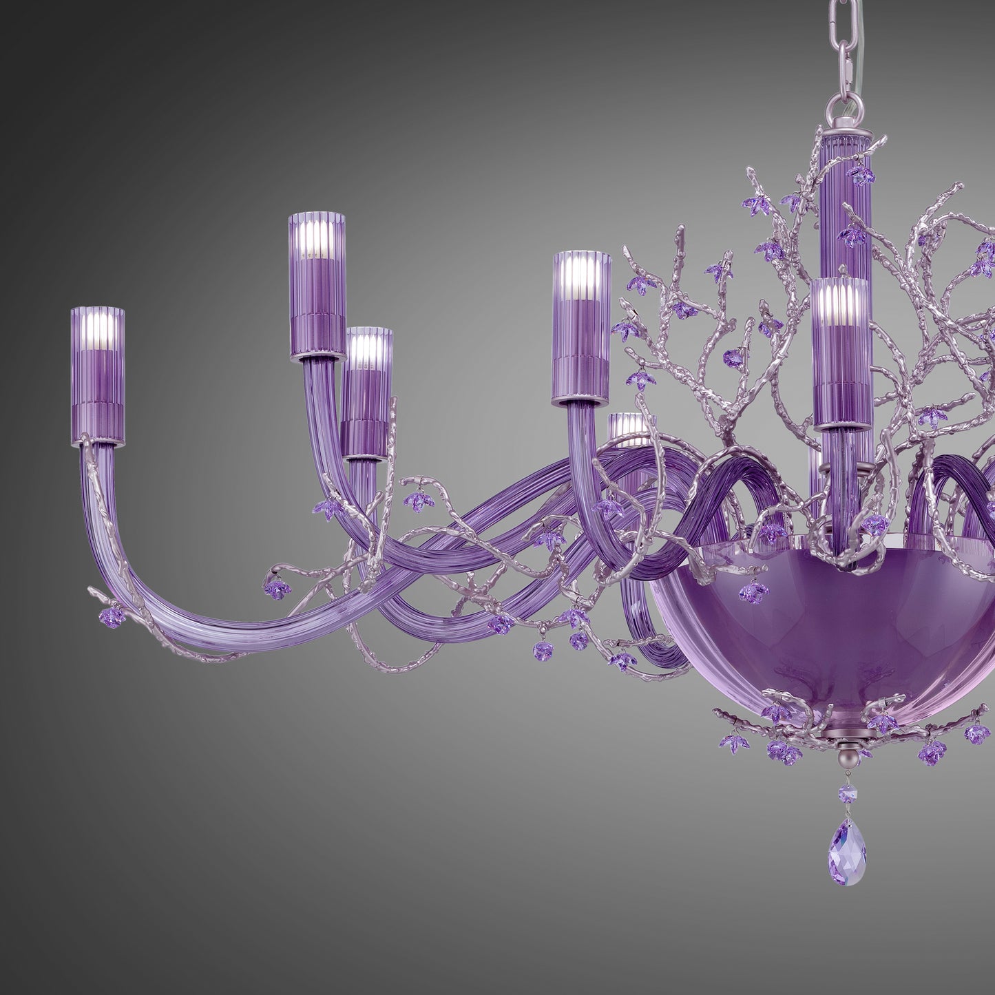 Modern Purple Glass Chandelier With Swarovski Crystal Flowers