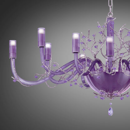 Modern Purple Glass Chandelier With Swarovski Crystal Flowers