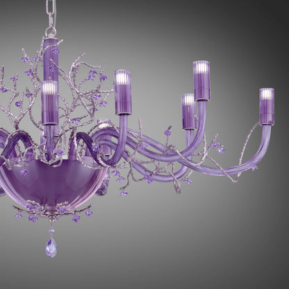 Modern Purple Glass Chandelier With Swarovski Crystal Flowers