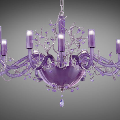 Modern Purple Glass Chandelier With Swarovski Crystal Flowers