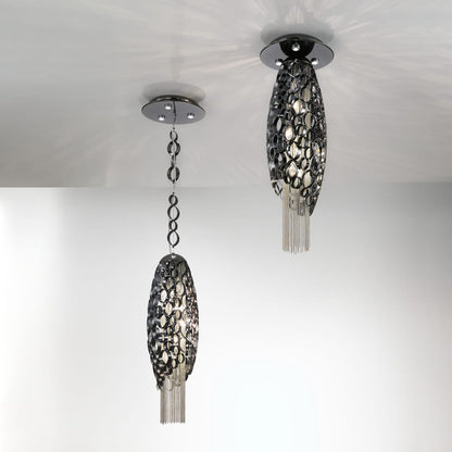 Modern Black Aubergine Crystal Ceiling Light